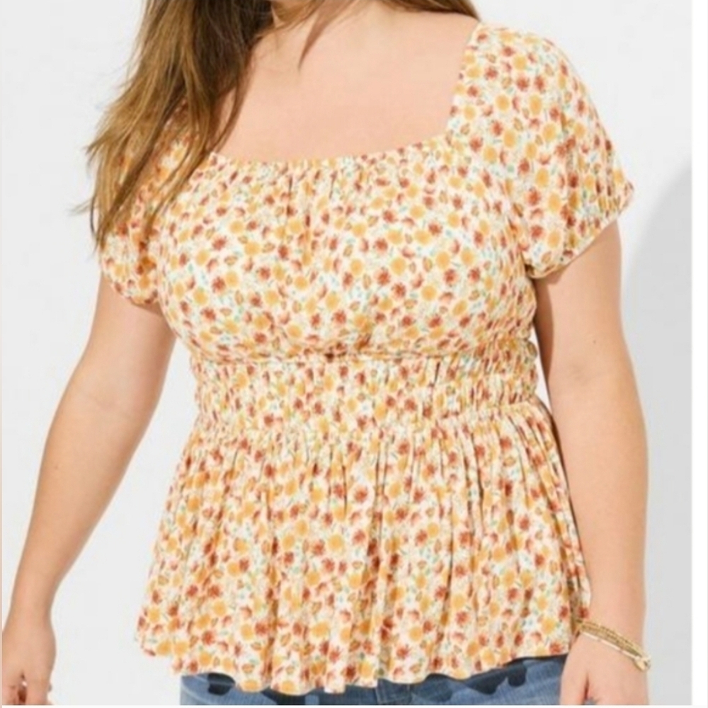 Torrid Orange Floral Corsett Back Babydoll Top Size 1 (1X)